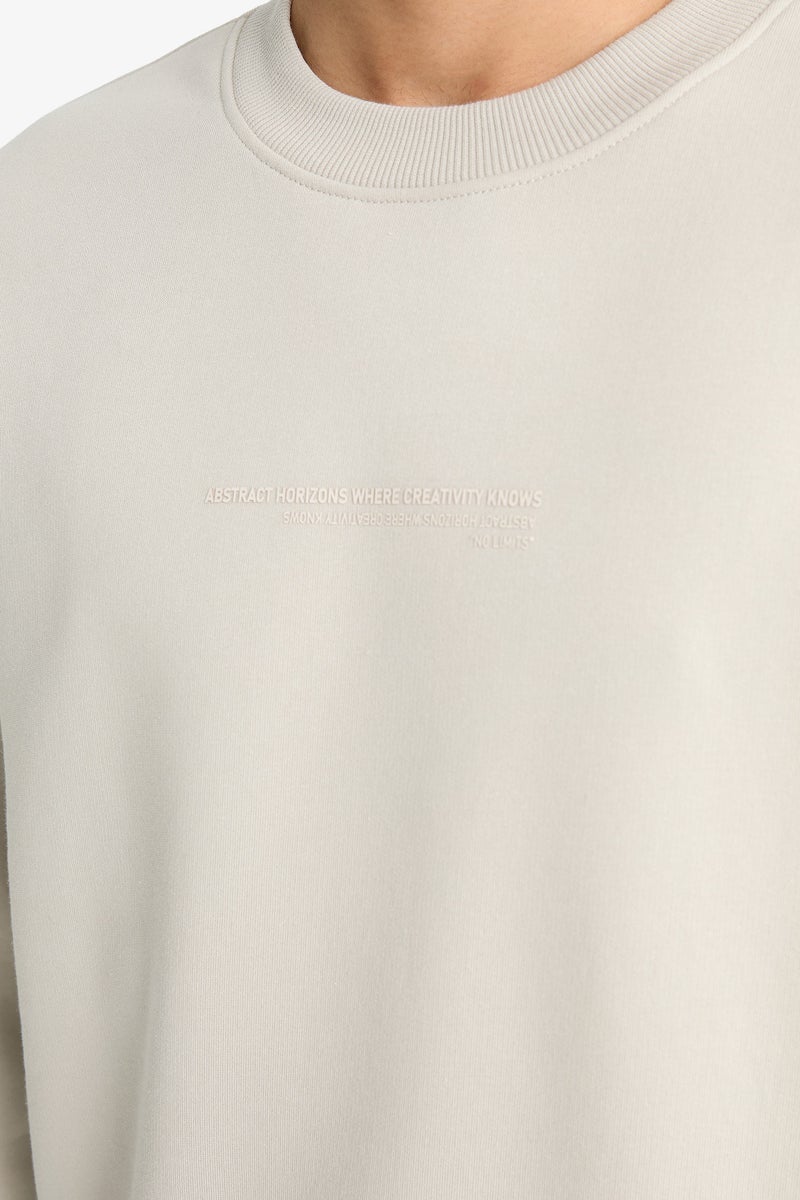 DeFacto Beige Man Boxy Fit Printed Long Sleeve Sweatshirt Casual - Image 5